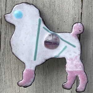 Vintage Enamel / Copper Poodle Brooch / Pin